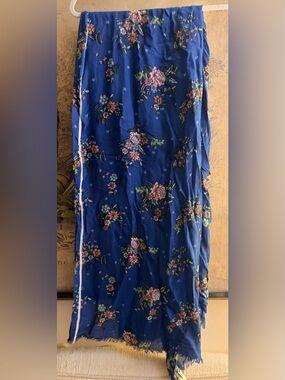 * New Loft Blue Floral Large Wrap or Scarf Made in India *
